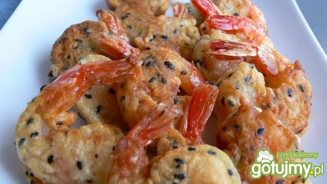 Krewetki z czarnym sezamem w cieście Krewetki z czarnym sezamem w cieście