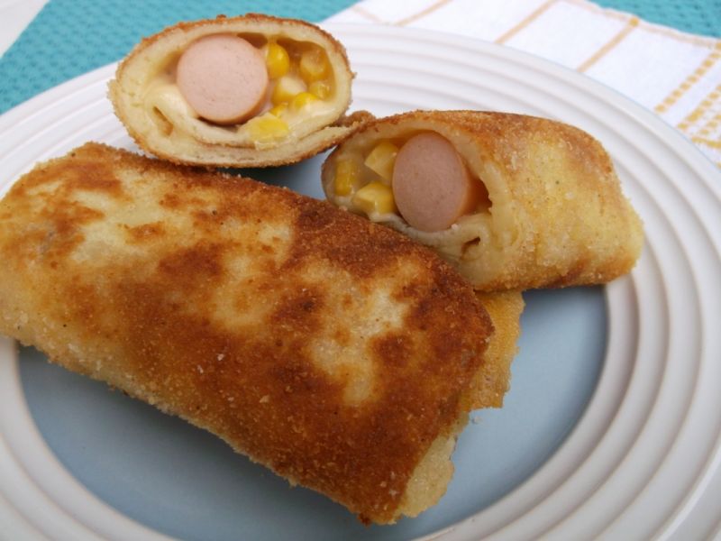 Krokiety z parówką,serem żółtym i kukurydzą Krokiety z parówką,serem żółtym i kukurydzą