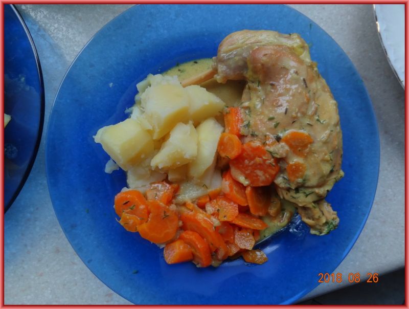 Królik w śmietanie z marchewka i koperkiem