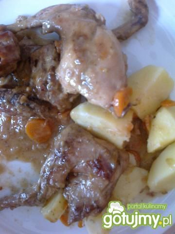 Królik w sosie śmietanowo -  warzywnym