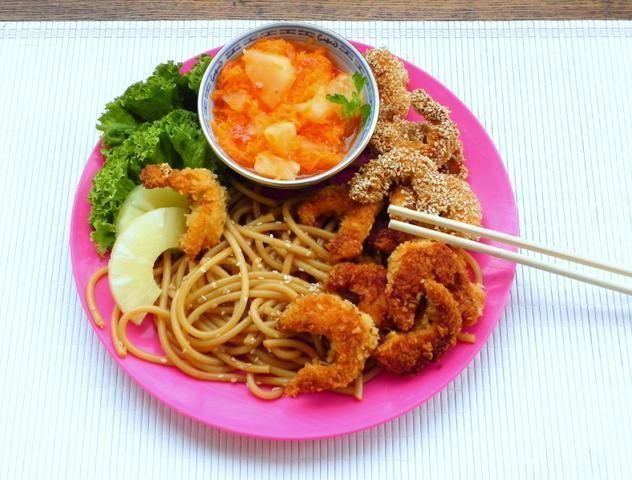 Kurczak a'la krewetka z sojowym spagetti