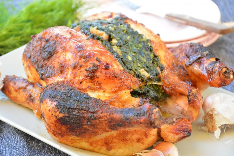 Kurczak faszerowany szpinakiem z boczkiem