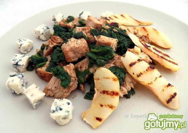 Kurczak i szpinak z grillowaną gruszką
