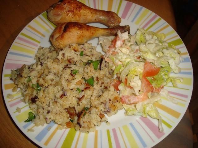 Kurczak na ostro z jajecznym ryzem