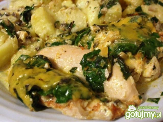 Kurczak, pesto, pieczarki, szpinak, ser Kurczak, pesto, pieczarki, szpinak, ser