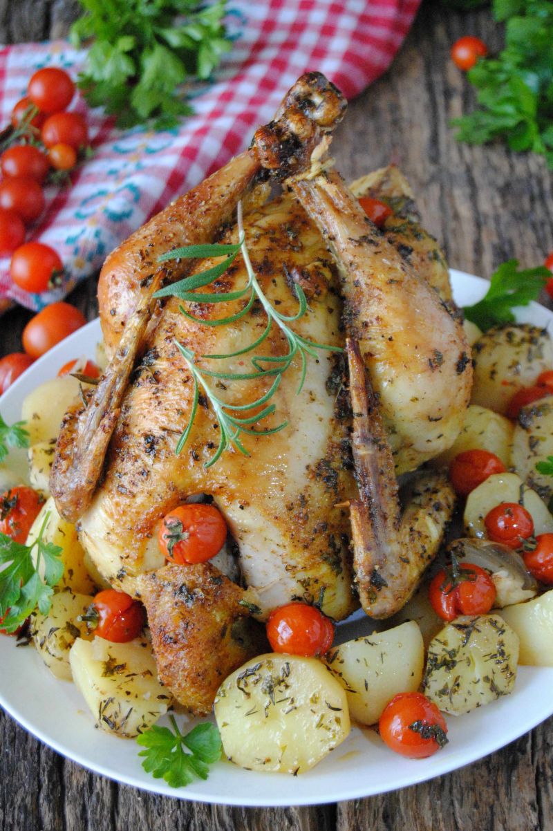 Kurczak pieczony z ziemniakami i pomidorami Kurczak pieczony z ziemniakami i pomidorami