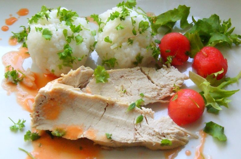 Kurczak w arbuzowej potrawce z ryżem jaśminowym