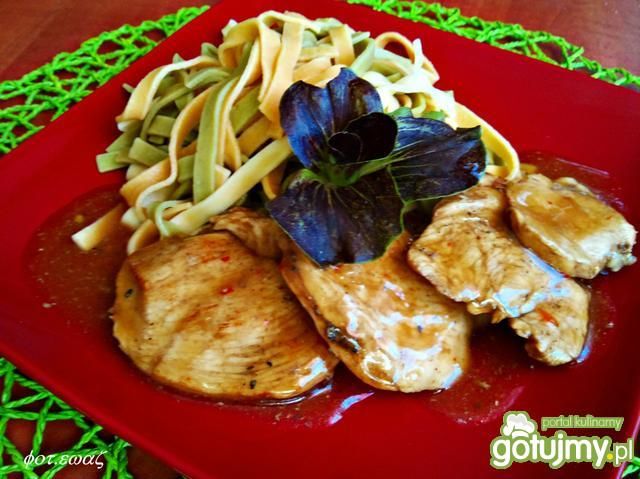 Kurczak z makaronem szpinakowo pomidorow Kurczak z makaronem szpinakowo pomidorow