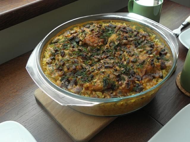 Kurczak zapiekany z ryżem.