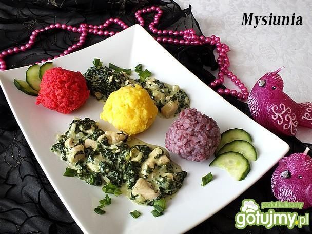 Kurczak ze szpinakiem i ryż trzy-kolory