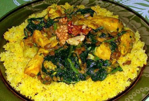 Kurczak ze szpinakiem i soczewicą