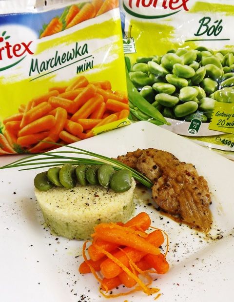 Kuskus z bobem, polędwiczkami i marchewką  Kuskus z bobem, polędwiczkami i marchewką