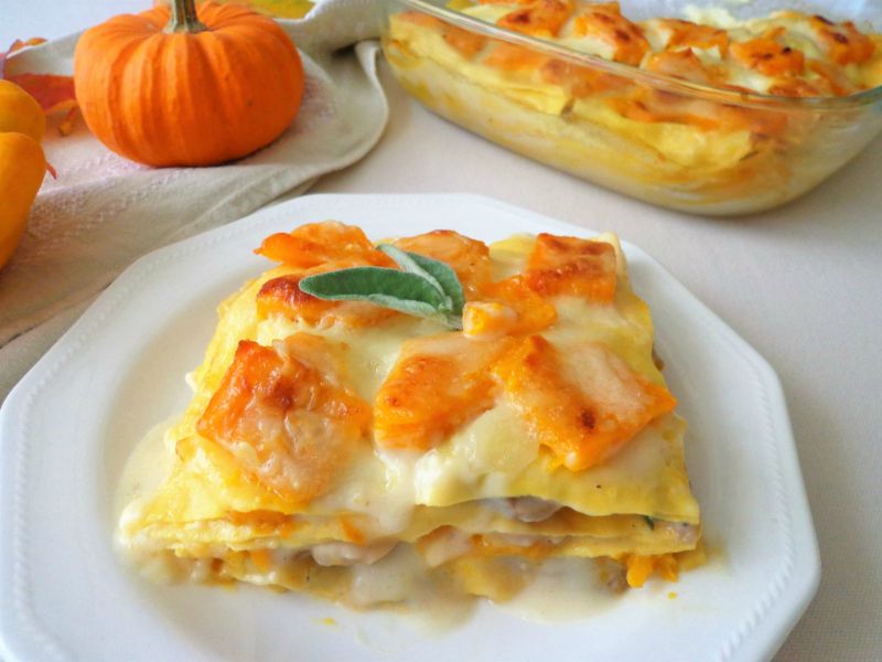 Lasagne z dynią i pieczarkami