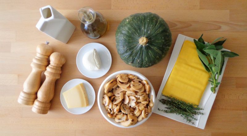 Lasagne z dynią i pieczarkami