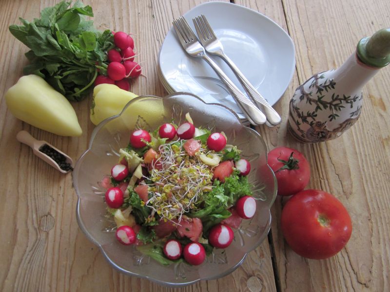 Lekka sałatka warzywna z kiełkami Lekka sałatka warzywna z kiełkami