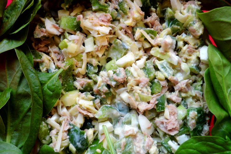 Lekka Sałatka z Tuńczyka na Liściach Szpinaku