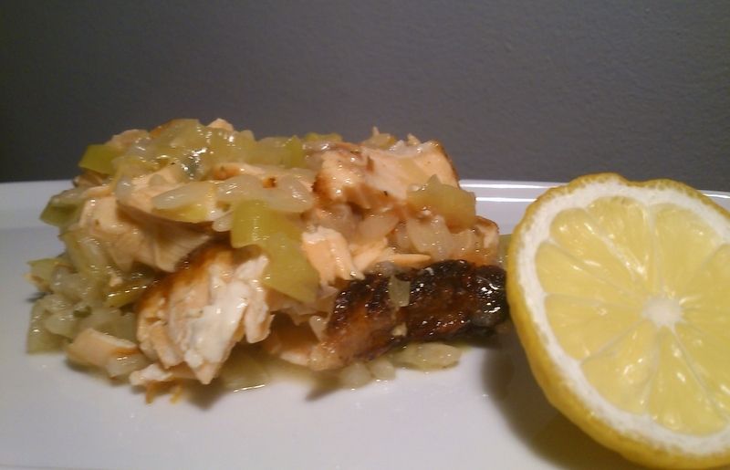 Łosoś z porem i ryżem Łosoś z porem i ryżem