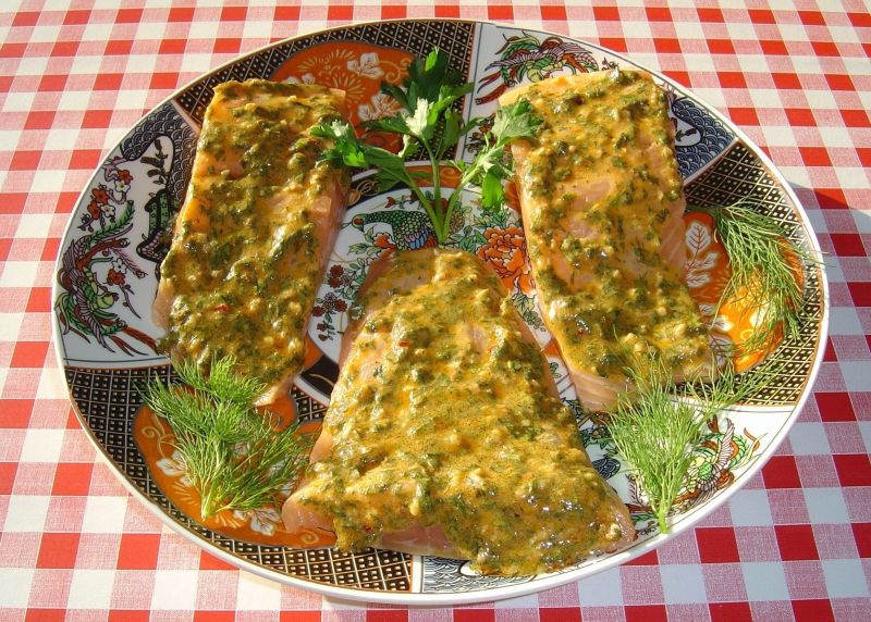 Łosoś z warzywami w sosie musztardowo - cytrynowym