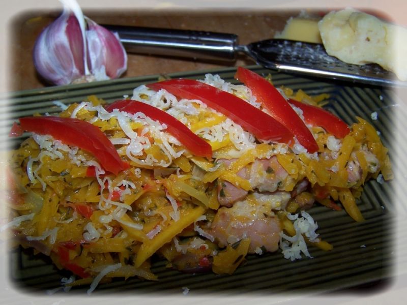 Makaron dyniowy z boczkiem