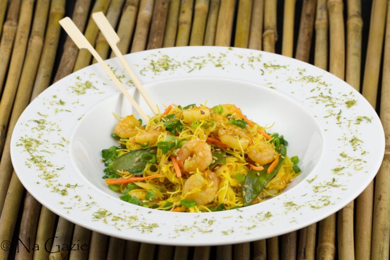 Makaron jajeczny z krewetkami