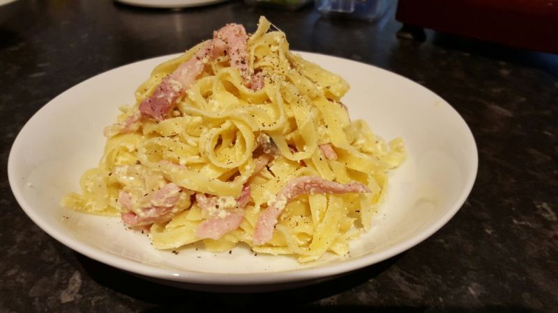 Makaron z boczkiem i pieczarkami Makaron z boczkiem i pieczarkami