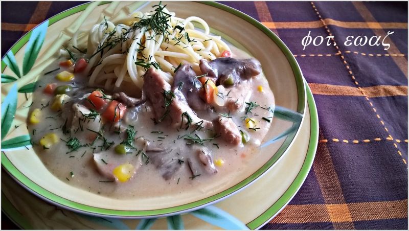 Makaron z potrawką schabowo - grzybową Makaron z potrawką schabowo - grzybową