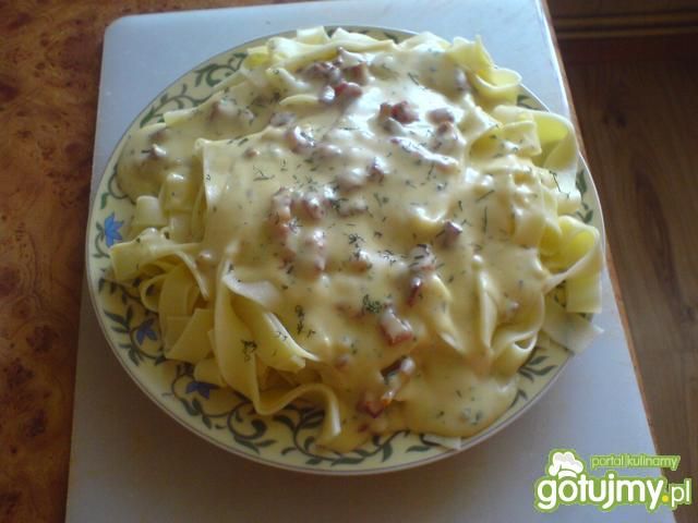 Makaron z sosem śmietanowymi boczkiem