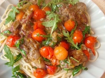 Makaron z wątróbką