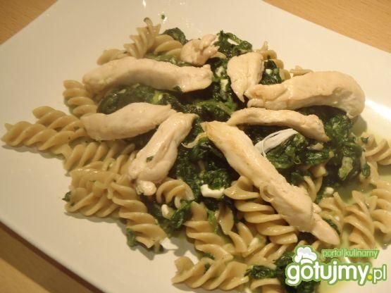 Makaron ze szpinakiem i kurczakiem..