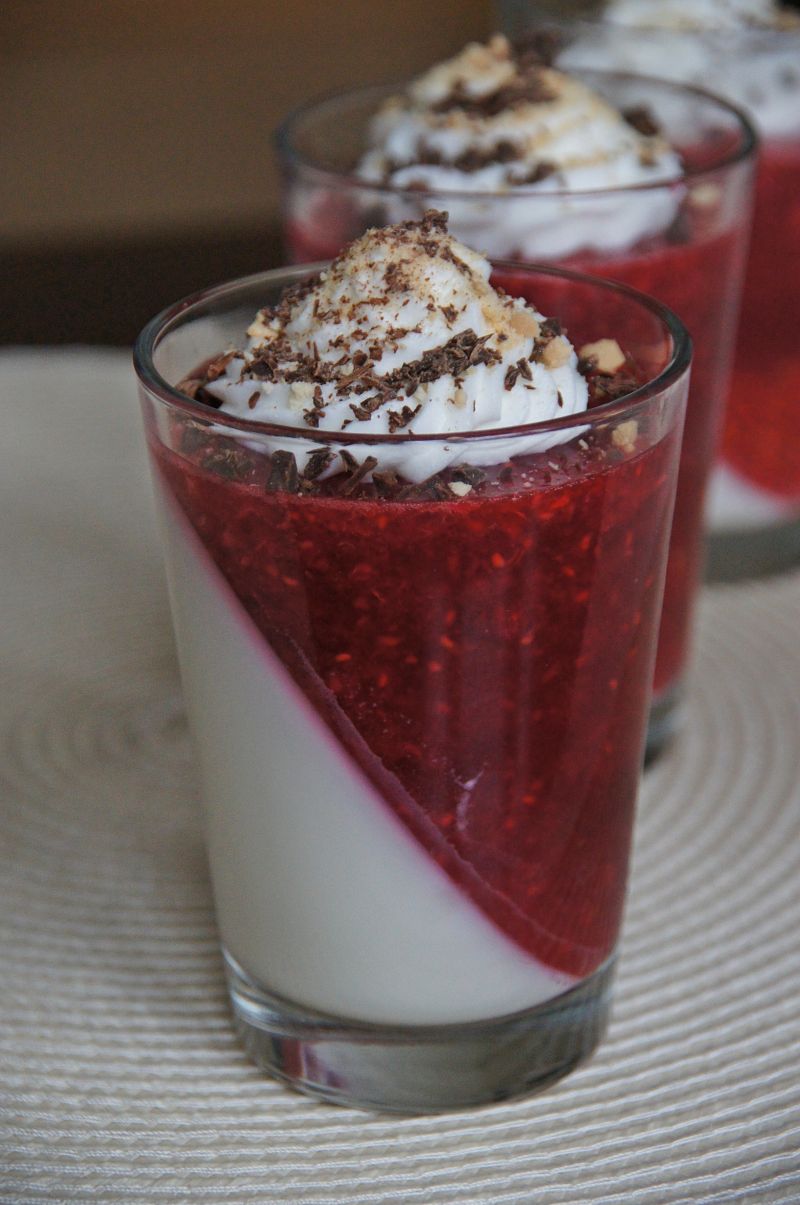 Malinowa Panna cotta z bitą śmietaną Malinowa Panna cotta z bitą śmietaną