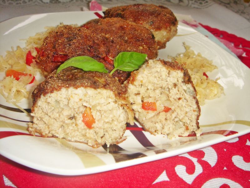 Mielone z grzybami, papryką i musztardą