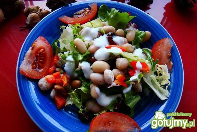 Mix sałat z fasolą i sosem czosnkowym  Mix sałat z fasolą i sosem czosnkowym