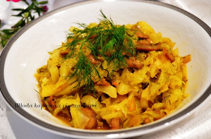 Młoda kapusta z pieczarkami