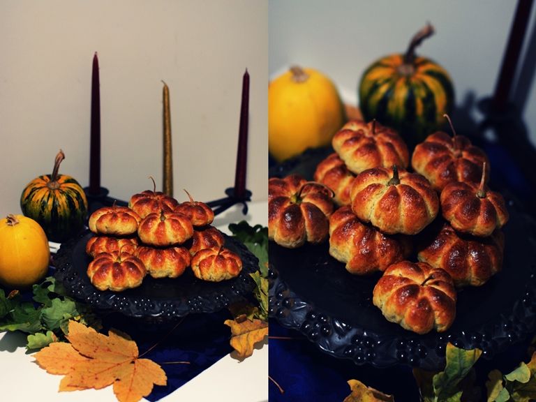 Nadziewane drożdżówki w kształcie dyni Nadziewane drożdżówki w kształcie dyni