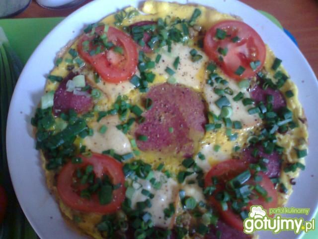 omlet śniadaniowy z salami i pomidorami