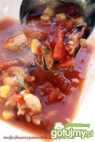 Ostra pomidorowa zupa z owocami morza