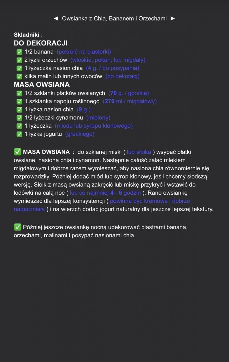 Owsianka z chia, bananem i orzechami