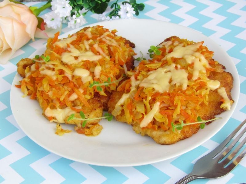 Panierowane filety pod warzywną kołderką  Panierowane filety pod warzywną kołderką