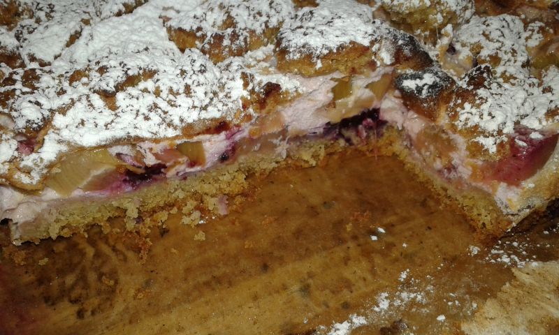 Pełnoziarniste ciasto z rabarbarem i borówkami