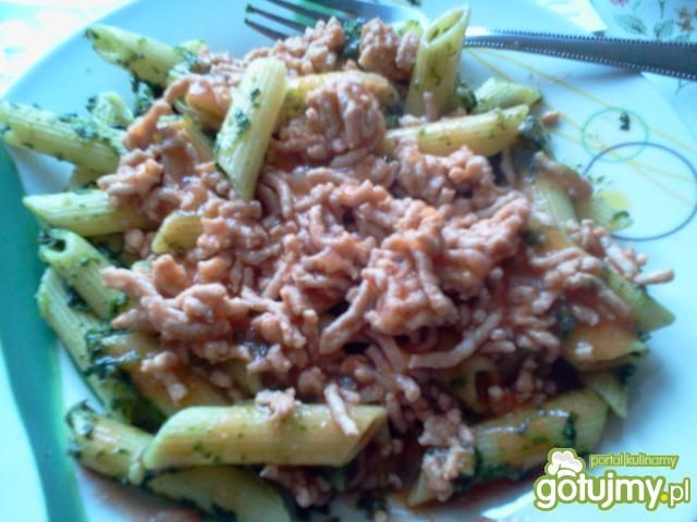 Penne szpinakowe z sosem pomidorowym