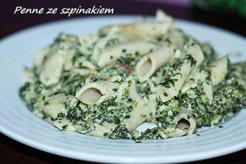 Penne w sosie szpinakowo- serowym  Penne w sosie szpinakowo- serowym