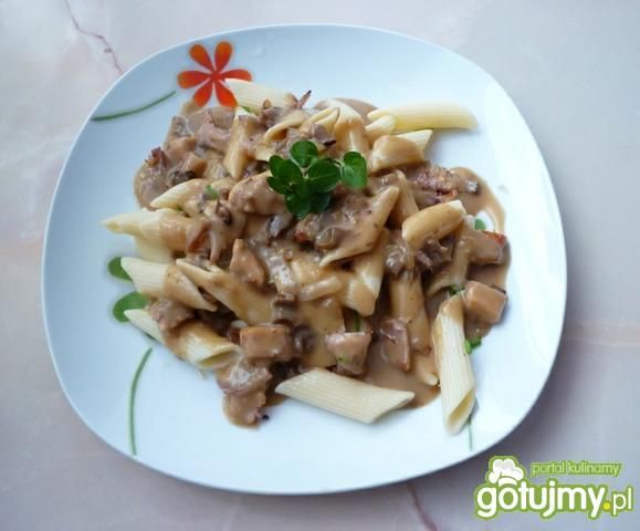 Penne z mięsem i sosem grzybowym  Penne z mięsem i sosem grzybowym