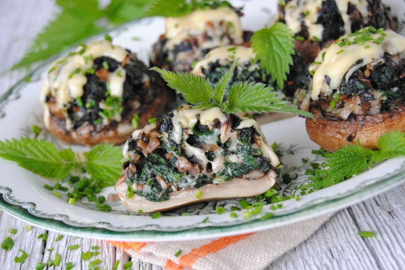 Pieczarki faszerowane pokrzywą