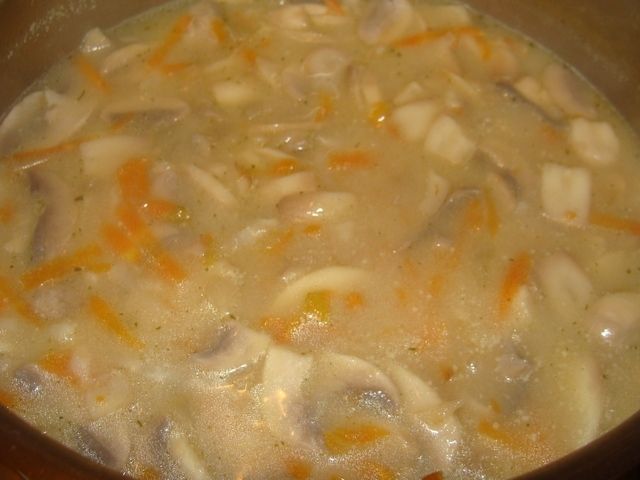 Pieczarkowa zupa na mleku z kasza gryczaną