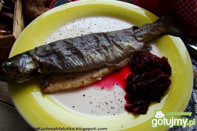 Pieczony pstrąg z zasmażanymi buraczkami