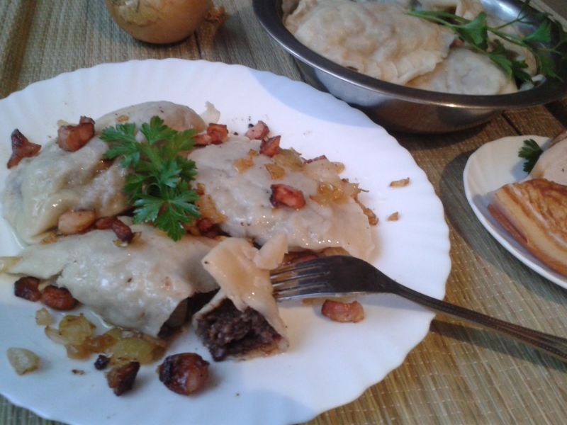 Pierogi z kaszanką na patelnię