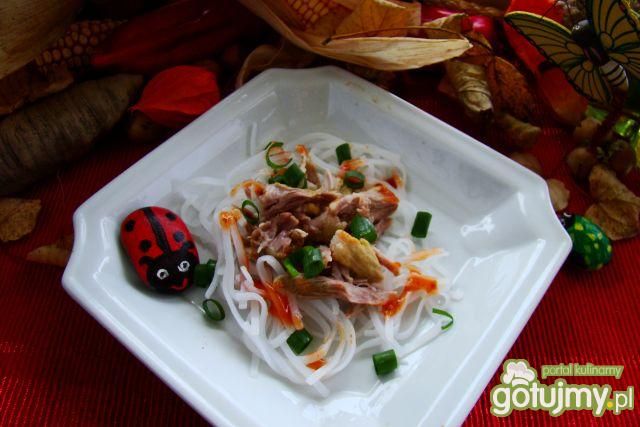 Pierś z kaczki na makaronie z chilli