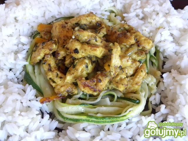 Pikantny kurczak na spaghetti z cukini Pikantny kurczak na spaghetti z cukini