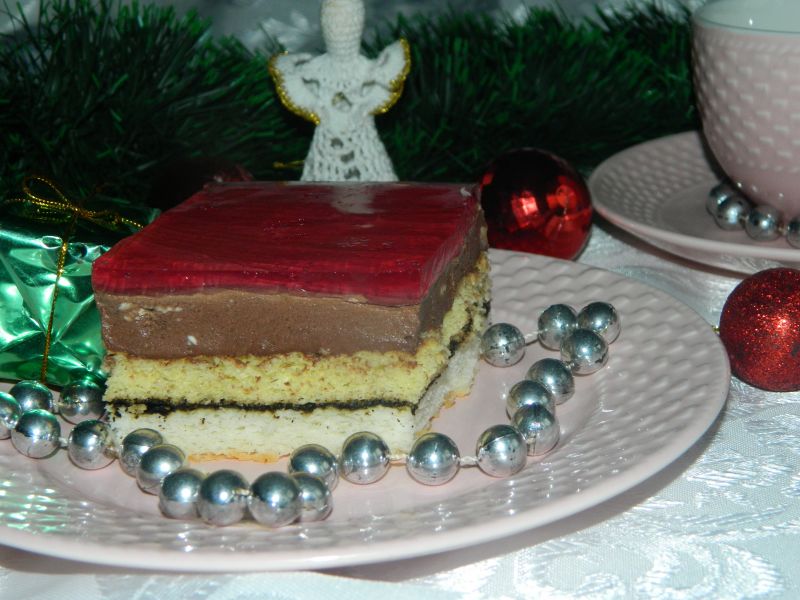 Placek z kawą , masą czekoladową i galaretką Placek z kawą , masą czekoladową i galaretką