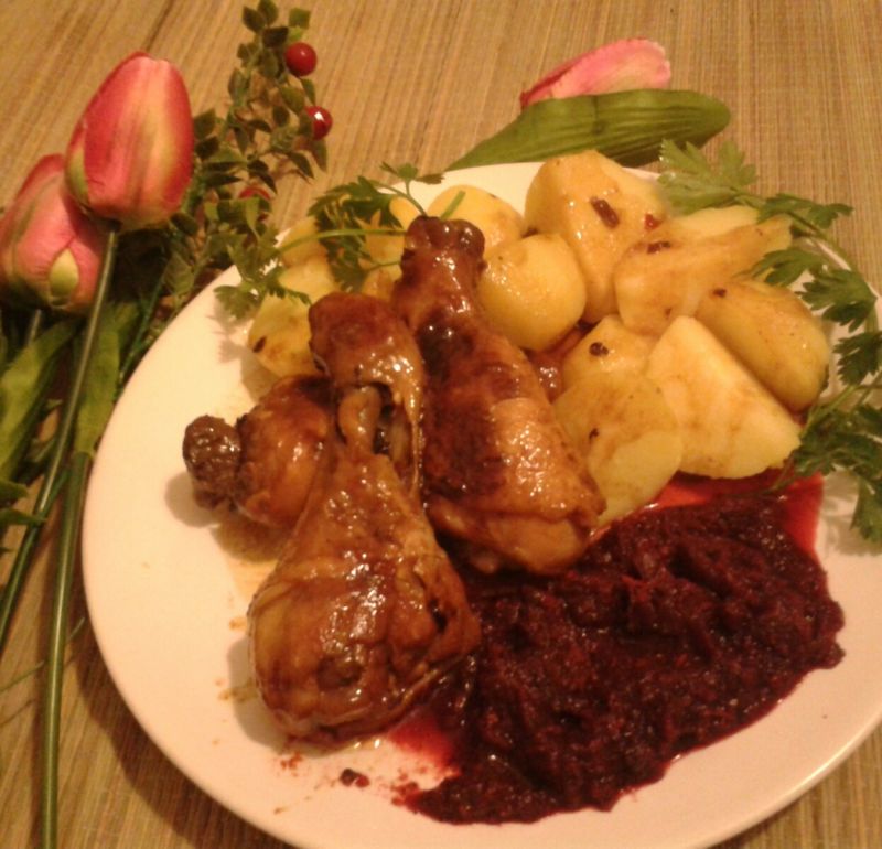 Podudzia kurczaka w keczupowej marynacie